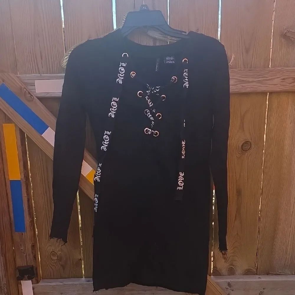 Fire Los Angeles Black Lace-Up Long Sleeve Dress